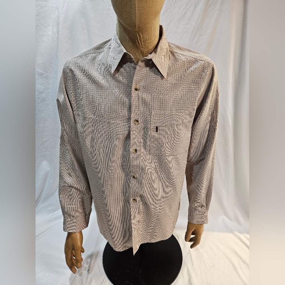 The North Face Mens Shirt Tan Plaid Button Up Long Sleeve Pocket Size Medium